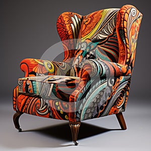 Vibrant Art Nouveau Hutch Armchair In Exotic Fabric