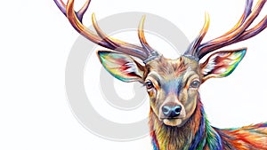 Vibrant Artistic Deer Illustration A Captivating Wildlife Drawing with Ample LeftSide Space for Your Design photo
