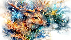 vibrant and artistic depiction of deer with intricate patterns and colors, showcasing blend of nature and creativity. design photo