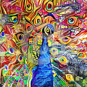 Vibrant Artistic Impressionist Peacock Portrait Painting