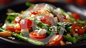 Vibrant Asparagus Salad With Cherry Tomatoes And Feta Cheese. Generative AI