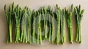 Vibrant asparagus spears on minimalist wooden board, sharp focus fujifilm xt4 f 5.6