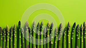 Vibrant asparagus spears on wooden board, minimalist composition, sharp focus, fujifilm xt4, f 5.6