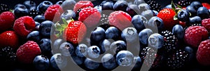 Vibrant assortment of colorful mixed berries creating a beautiful medley background