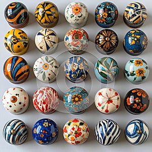 Colorful Collection of Hand-Painted Ceramic Knobs