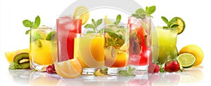 The vibrant assortment of refreshing fruit cocktails and beverages in glasses..AI generated image