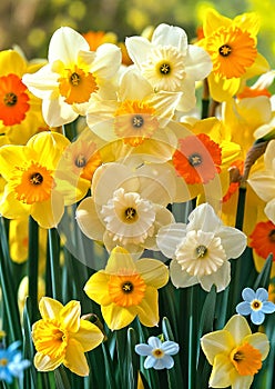 Vibrant Assortment of Spring Daffodils in Full Bloom. Spring flowers photo