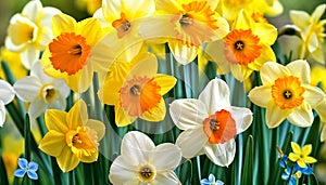Vibrant Assortment of Spring Daffodils in Full Bloom. Spring flowers