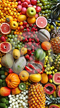 a vibrant assortment of tropical fruits arranged photo