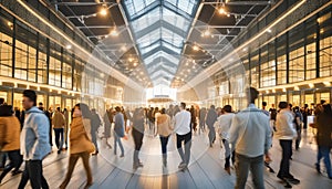 A vibrant atrium teeming with anonymized figures