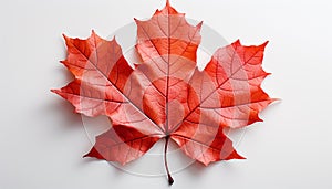 Vibrant autumn colors decorate nature backdrop, a single maple leaf generated by AI