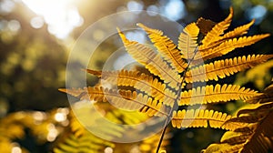 Vibrant Autumn Colors: Hyperrealistic Hd Image Of A Golden Fern Leaf