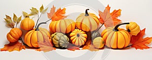 Vibrant Autumn Leaves Encircle Pumpkins, Falls Delight