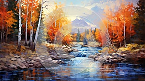 Vibrant Autumn River Oil Painting By Steve Henderson