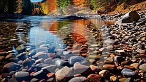 Vibrant Autumn Stone River Photo: Captivating Canadian Hyperrealism