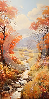 Vibrant Autumn Stream Painting By David Nordahl And Joong Keun Lee