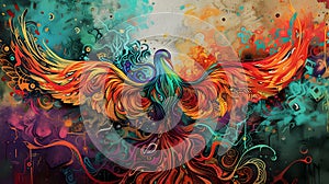 Vibrant Avian Rebirth: Phoenix Graffiti./n