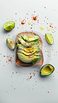 Vibrant avocado toast seasoned with red chili flakes and a touch of sesame, combining spicy and nutty notes for a