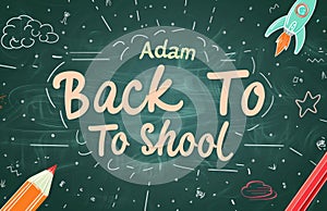 Vibrant back to school banner with fun doodles on a chalkboard background
