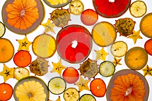 Vibrant backdrop of translucent sliced fresh fruit