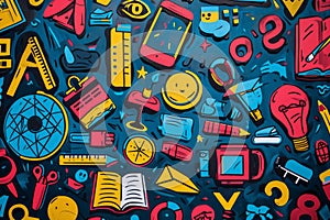 Vibrant Backtoschool Backdrop Bursting With Colorful Symbols Representing Various Academic Subjects