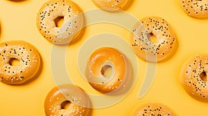 Vibrant Bagel Flatlay On Yellow Background With Layered Imagery