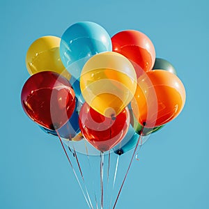 Vibrant balloons against a backdrop of a clear blue sky