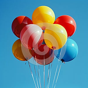 Vibrant balloons against a backdrop of a clear blue sky