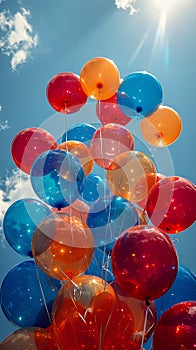 Vibrant balloons against a backdrop of a clear blue sky