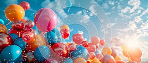 Vibrant balloons against a backdrop of a clear blue sky