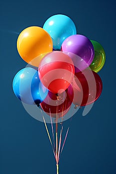 Vibrant balloons against a backdrop of a clear blue sky