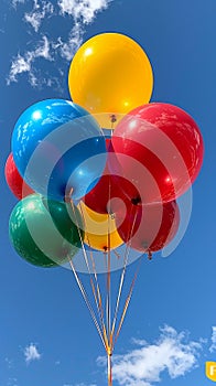 Vibrant balloons against a backdrop of a clear blue sky