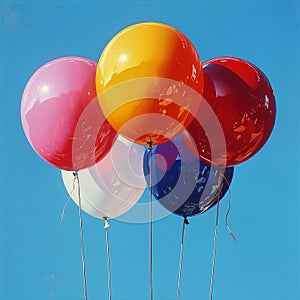 Vibrant balloons against a backdrop of a clear blue sky