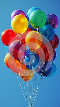 Vibrant balloons against a backdrop of a clear blue sky