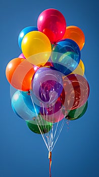 Vibrant balloons against a backdrop of a clear blue sky