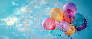 Vibrant balloons against a backdrop of a clear blue sky