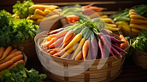 Vibrant baskets showcasing an array of heirloom carrots