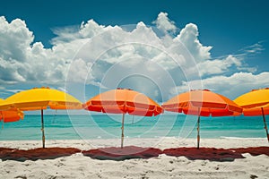Vibrant Beach colorful umbrella summer. Generate Ai