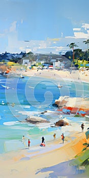 Vibrant Beach Painting In Playful Impressionism Style photo