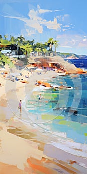 Vibrant Beach Painting In The Style Of Steve Henderson