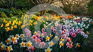 the vibrant beauty of a flowerbed brimming with daffodils, painting a picturesque scene of nature's awakening.