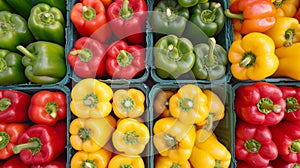 Vibrant bell peppers display, ideal backdrop for culinary concepts and healthy eating themes.