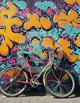 Vibrant Bike Against Graffiti Wall photo