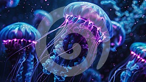 vibrant bioluminescent jellyfish underwater