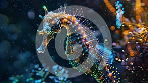 vibrant bioluminescent seahorse underwater