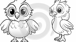 Vibrant Bird Coloring Page: Expressive Cartoon Outline with Bold Lines and Bright Eyes for Creative Fun.