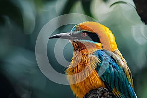 Vibrant Bird Perched in a Lush Forest photo