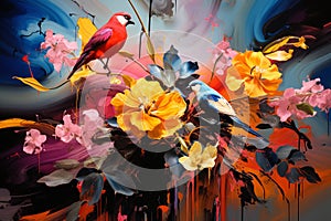 Vibrant Birds and Blooms Artwork