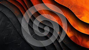 Vibrant black and orange abstract web backdrop with modern 3D elements. Multi-layered design for posters
