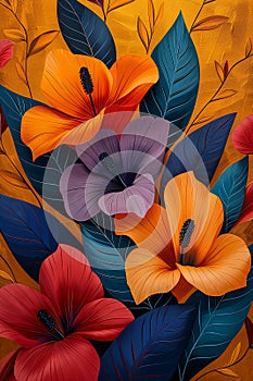 Vibrant Blooms: A Tropical Mural of Inventive Patterns on an Ebo photo